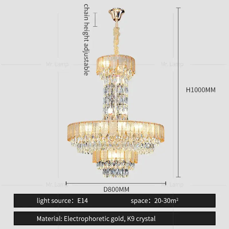 Postmodern gold decorbites crystal chandelier with multi-tier k9 crystal and adjustable chain for living room decor
