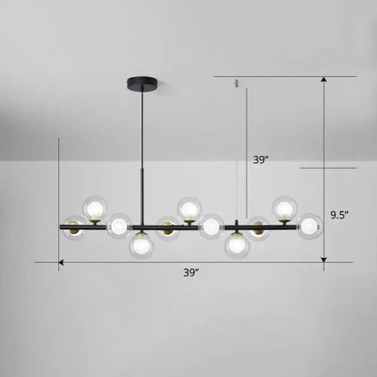 Black metal DecorBites LED island pendant light with clear glass globe bulbs and gold-toned accents in clear smoke grey