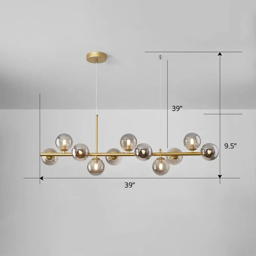 Decorbites™ led island pendant light with gold-toned frame and frosted glass globes in clear smoke grey for dining room