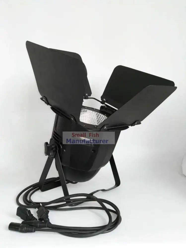 Professional black 100w cob led par light with barn doors and coiled power cord for studio stage lighting