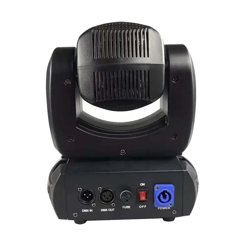 Professional black 120w led beam spot moving head stage light with ribbed heat sink and blue power button by decorbites
