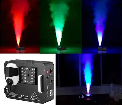 Professional black 1500w dmx led fog machine with handle emitting red green and blue smoke for party stage lighting