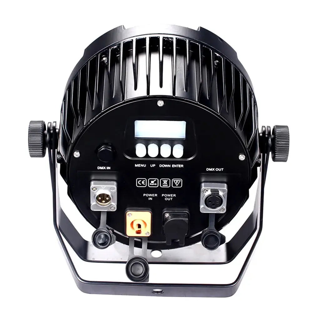 Professional black 18x18w rgbwa uv 6in1 led par stage light back with ribbed heat sink digital display and multiple control ports
