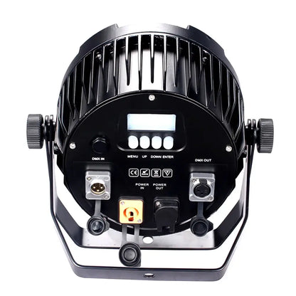 Professional black 18x18w rgbwa uv 6in1 led par stage light back with ribbed heat sink digital display and multiple control ports