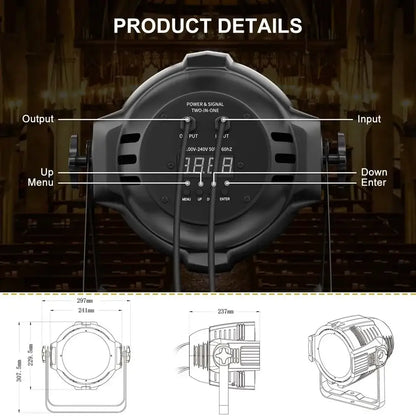 Professional black big dipper led par stage spotlight with digital display and labeled control buttons by decorbites big dipper