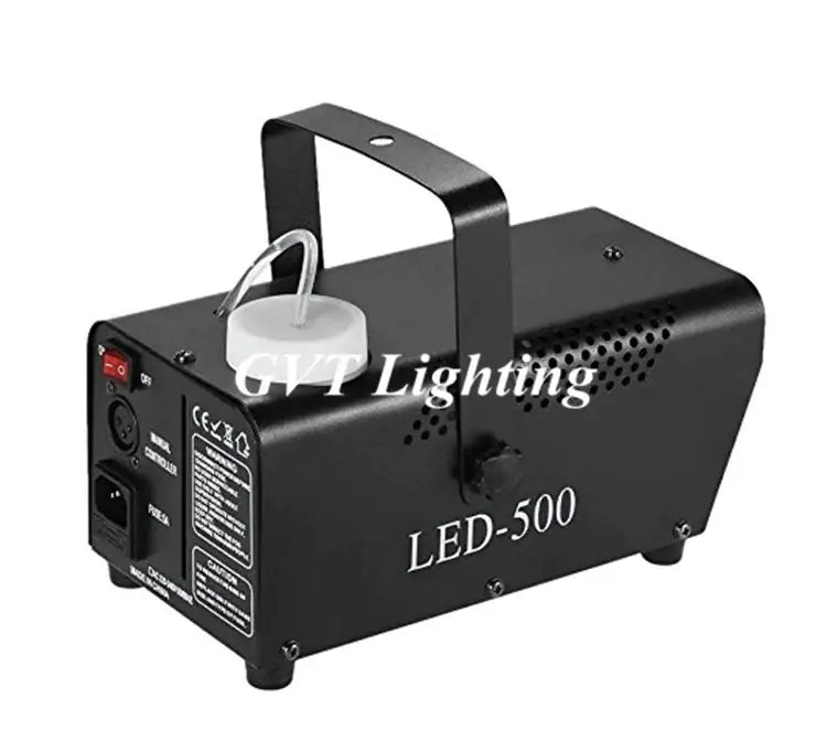 Professional black metal smoke machine with wireless control, white cylindrical tank, and handle for portable stage use