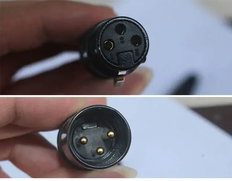 Professional black shielded dmx cables with a black xlr audio connector featuring three gold-plated pins and threaded metal housing for stage lighting use