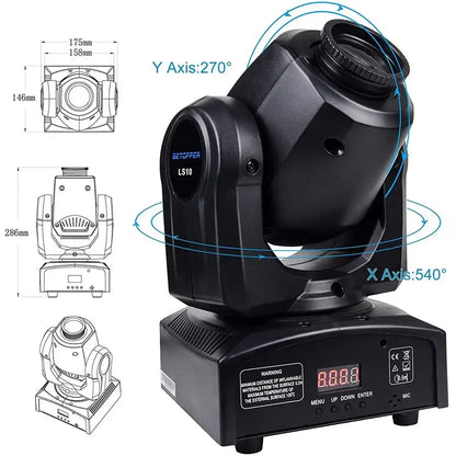 Professional black spot moving head stage light with 270° y-axis 540° x-axis rotation and digital display for decorbites big dipper use
