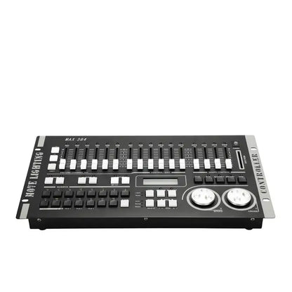 Professional black and silver dmx max lighting controller with multiple sliders and knobs for advanced lighting control