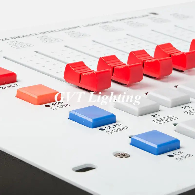 Professional white gvt 24-channel intelligent stage light console with red orange and blue push buttons for event rooms