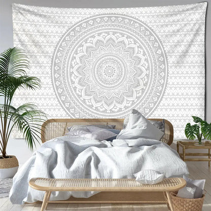 White mandala tapestry with intricate grey geometric patterns decorbites grey mandala wall art decorbites grey mandala tapestry