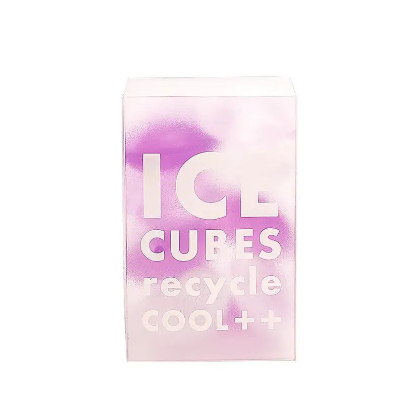 Purple heart ice cube mold kitchen tray with translucent pink and white gradient and frosted ice cubes recycle cool lettering
