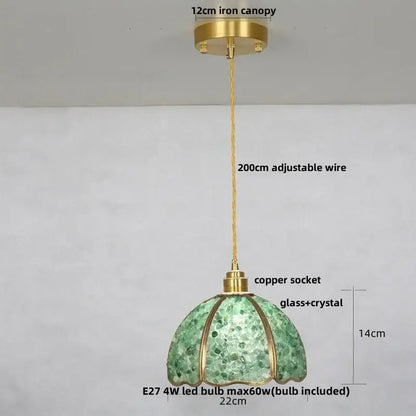 Green crystal glass led pendant light with brass iron canopy and copper socket for decorbites crystal glass decor