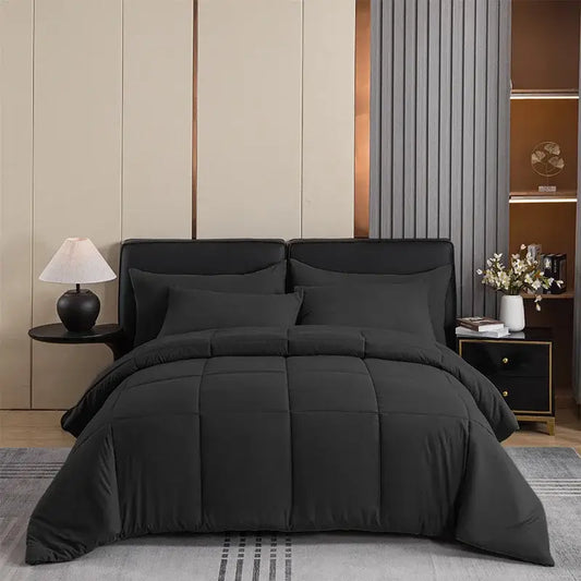 Quilted black decorbites cozy queen king duvet and pillowcase set with plush texture and subtle stitching details