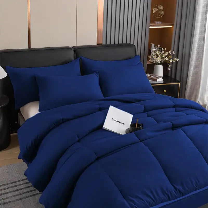 Royal blue quilted comforter set with plush fabric and stitched panels pillowcase set for decorbites cozy queen king bed