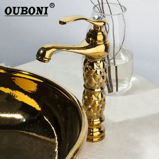 Quilted diamond decorbites golden plated bathroom basin faucet with gold color and polished finish for plated bathroom basin