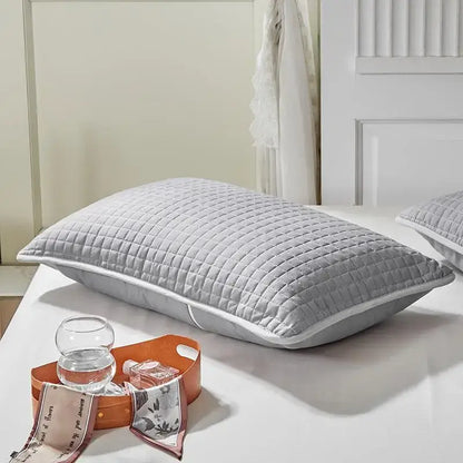 Quilted gray decorbites cotton pillowcase with subtle grid pattern and white piping for bedroom decor