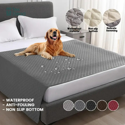 Gray quilted waterproof dog bed cover with diamond pattern and non slip bottom for secure dog bed protection