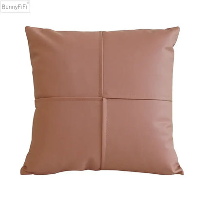 Bunnyfifi square pillow cover in soft taupe faux leather with stitched panel design for living room decorbites ivory leather decor