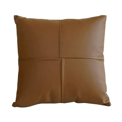 Brown faux leather square pillow with quilted four-panel design for decorbites ivory leather pillow cover decor