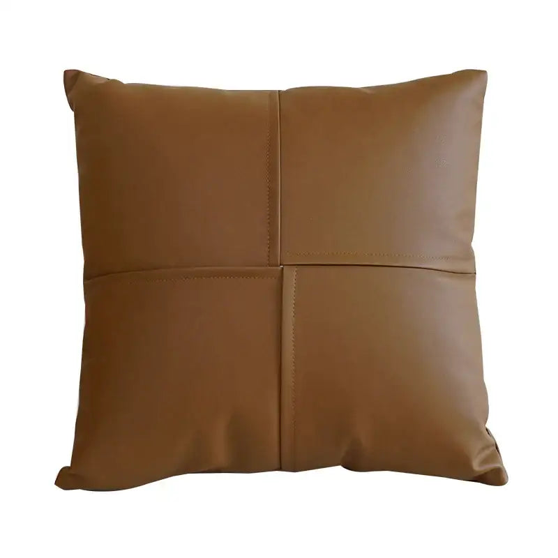 Brown faux leather square pillow with quilted four-panel design for decorbites ivory leather pillow cover decor