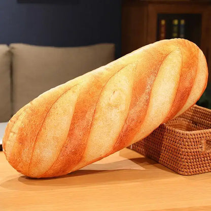 A plush golden brown baguette comfort pillow with soft realistic texture and subtle scoring for bedroom waist support by decorbites