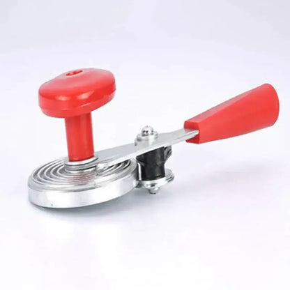 Red and black sealer crimper seaming machine with red-handled silver metal crimper cutting mechanism for kitchen use