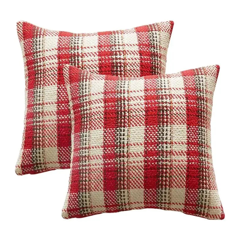 Red and cream buffalo plaid cushion cover with textured woven fabric pattern for decorbites buffalo throw pillow