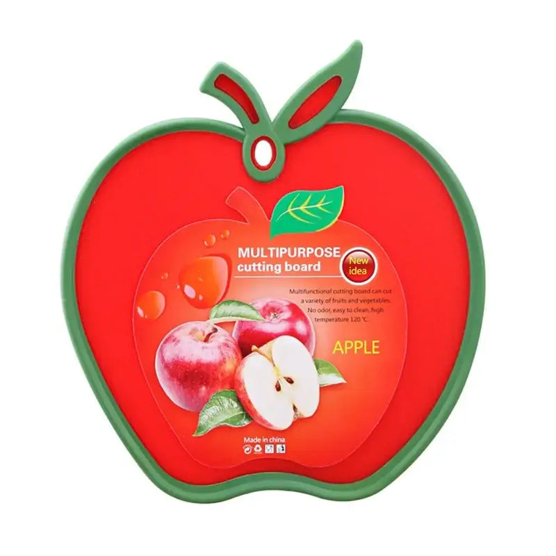 Red and green apple-shaped durable silicone cutting board with glossy finish for kitchen serving and fruit shape use