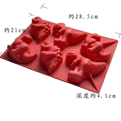 Red dinosaur silicone cake mould with six detailed cavities for baking or ice cubes by decorbites dinosaur silicone