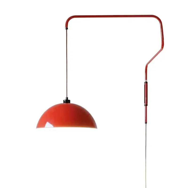 Red dome adjustable pendant light with curved metal arm in matching red finish for kitchen decorbites pendant light