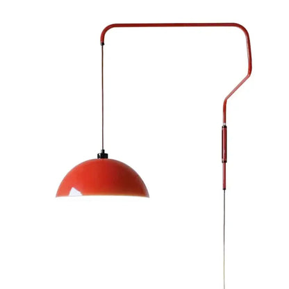 Red dome adjustable pendant light with curved metal arm in matching red finish for kitchen decorbites pendant light