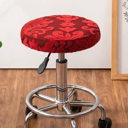 Red embroidered floral jacquard elastic bar chair cover in red for kitchen seat by decorbites jacquard elastic