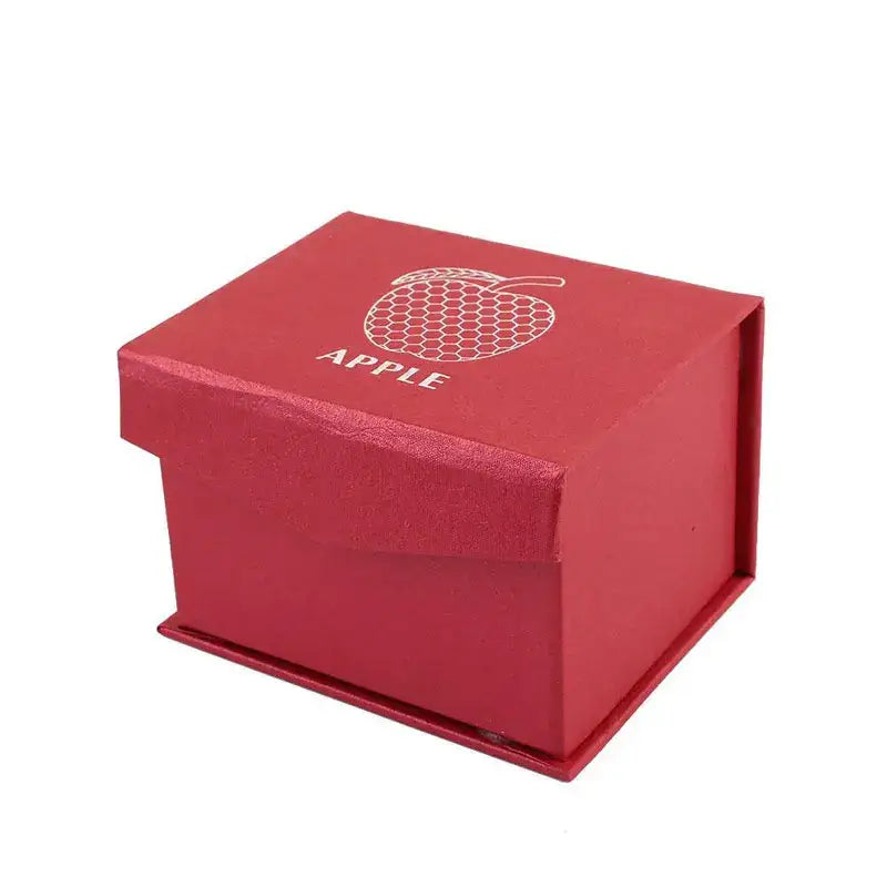Red matte-finish gift box with white embossed apple logo for decorbites 3d crystal yellow apple office desktop decor