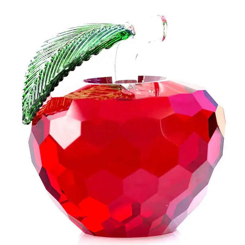 A vibrant red faceted glass apple ornament with green leaf and stem for decorbites 3d crystal yellow apple decor