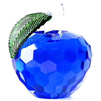 A vibrant blue faceted glass apple ornament with green leaf accent for decorbites 3d crystal yellow apple desktop decor