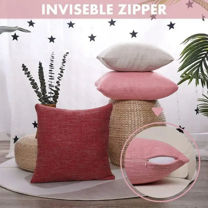 Pink linen throw pillow with subtle texture and invisible zipper side for decorbites linen throw pillow covers set