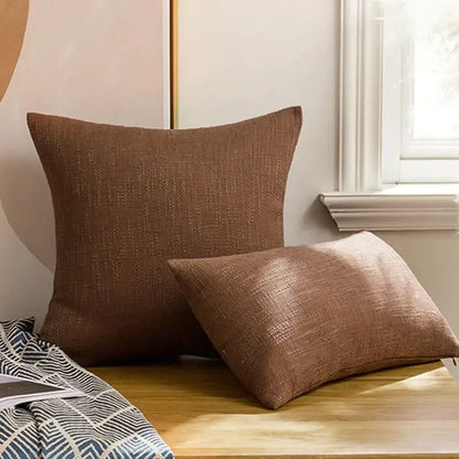 Brown textured linen throw pillow covers set of 2 for living room decor featuring decorbites linen throw pillow design
