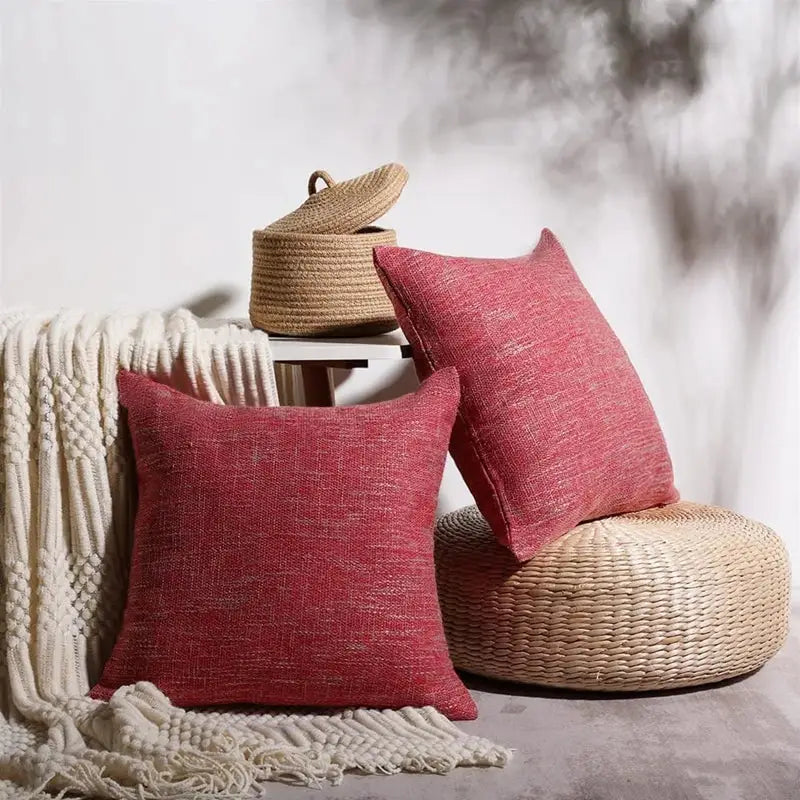 Two square red textured linen throw pillow covers set of 2 perfect for living room decorbites linen throw pillow