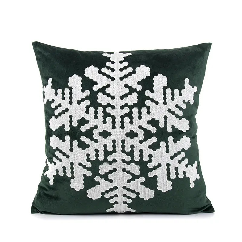 Dark green velvet pillow cover with large white embroidered snowflake for decorbites embroidered christmas decorbites embroidered christmas pillow