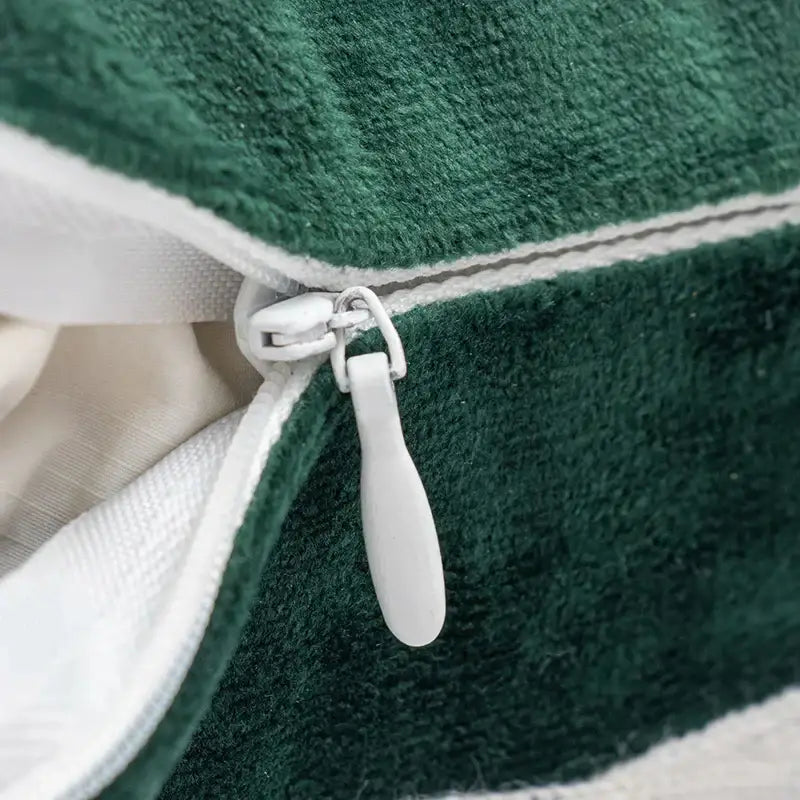 Deep green plush fabric back with white zipper on red velvet embroidered christmas pillow cover for living room decorbites decor