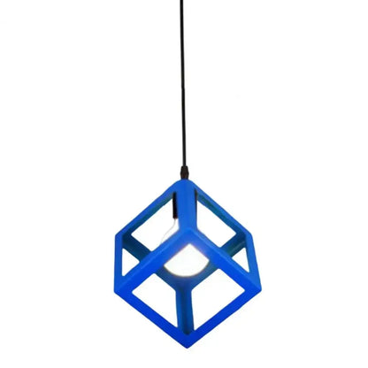 Blue geometric cube pendant light with modern open-frame design in decorbites elegant square chandelier kitchen pendant light