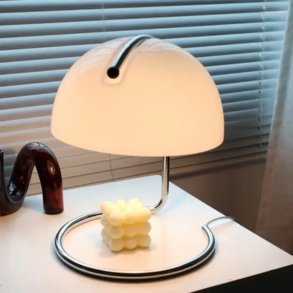 Retro amber glass table lamp with translucent white acrylic shade and polished chrome base for decorbites glass table decor