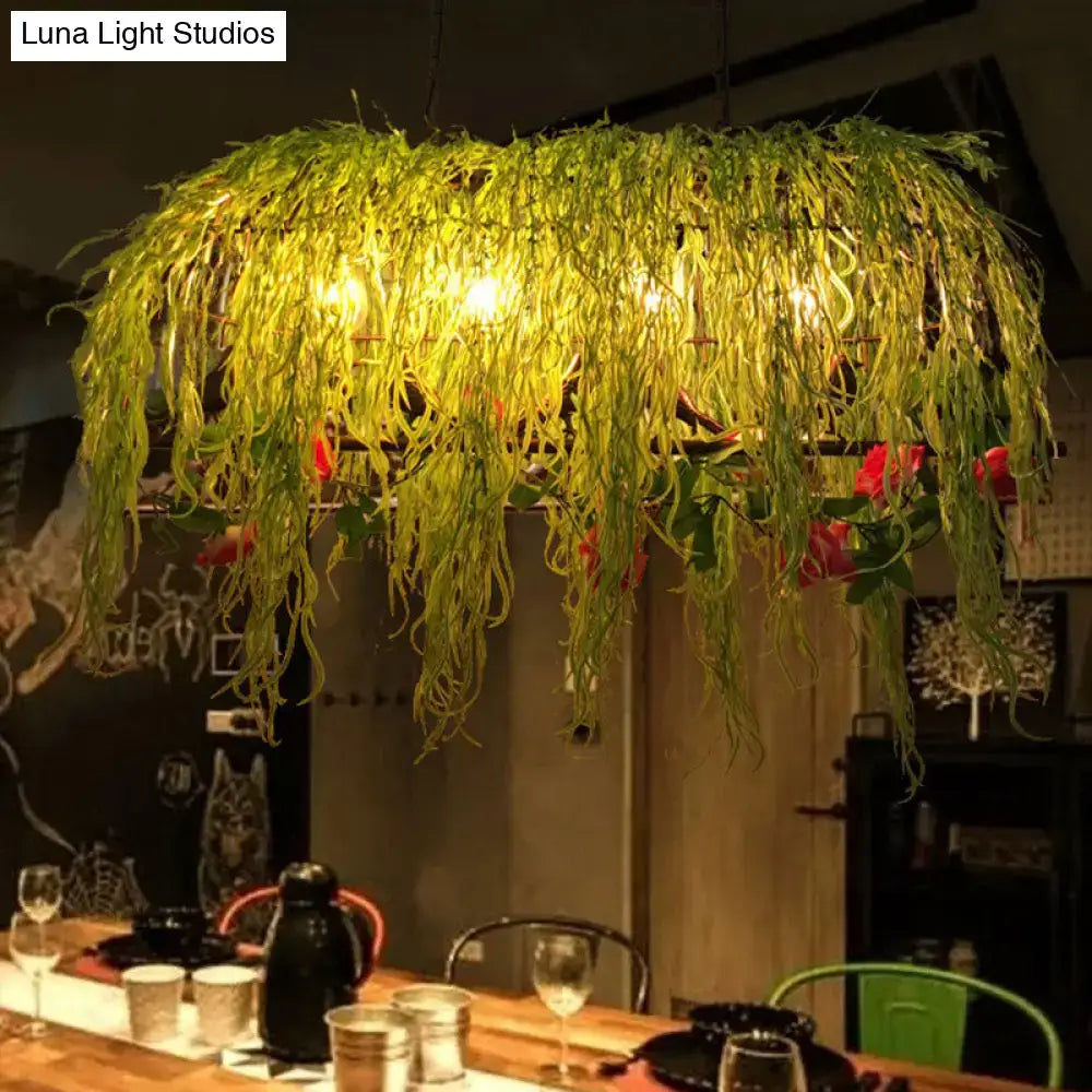 DecorBites black retro metal bird cage ceiling light with e26 e27 bulb base lush green willow branch chandelier