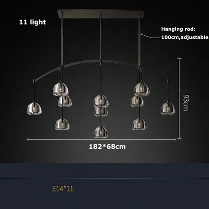 Modern black brass retro chandelier with 11 clear glass globe lights ideal for dining room decorbites black brass design