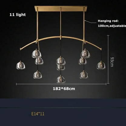 Modern brass retro crystal black brass arched chandelier with 11 clear glass globes for dining room decorbites black brass