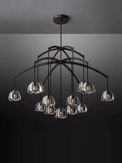 Retro black brass crystal glass pendant light with black metal chandelier and clear glass bell-shaped shades for dining room decorbites black brass