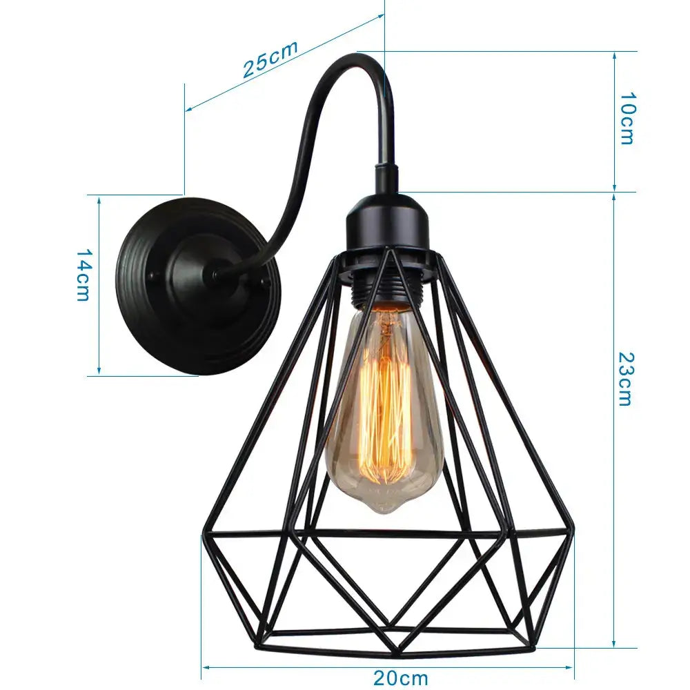 Retro black cage guard wall sconce with geometric metal cage and exposed edison bulb for bedroom decorbites black cage decor