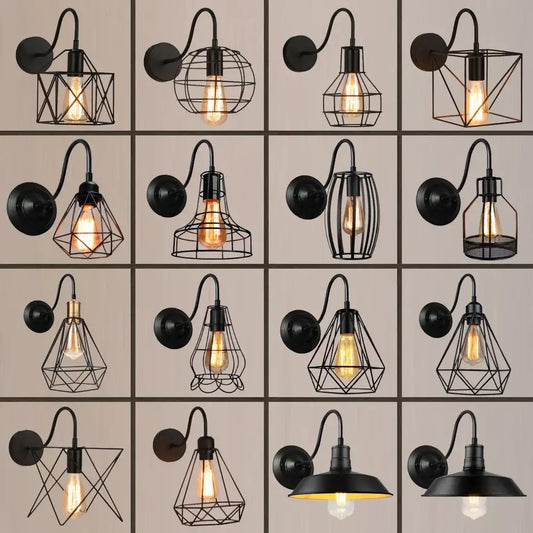 Retro black cage guard wall sconce with exposed edison bulbs for bedroom decorbites black cage lighting fixture