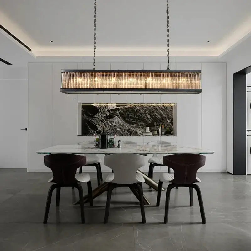 Retro black crystal glass rectangle chandelier pendant with dark metal frame and amber glow for dining room decorbites black crystal